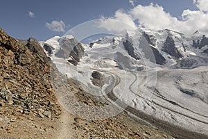 Path in the high alps of Diavolezza, Engadin, Switzerland