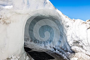The path inside the ice cave in the glacier