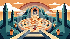 A path through a labyrinth with walls adorned with stoic teachings and imagery.. Vector illustration. photo