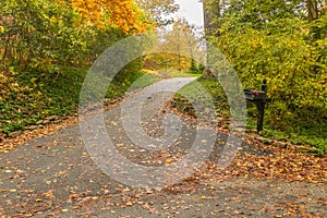 Path in Lake Roland Park in Baltimore, Maryland on a cold autumn day, the United States