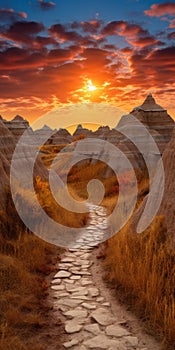 Vibrant Fantasy Badlands Trail With Autumn Colors And Spectacular Backdrops photo