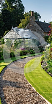 Path leading to a house surrounded by growing plants in rural area.