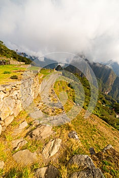 Path leading to Machu Picchu by morning light