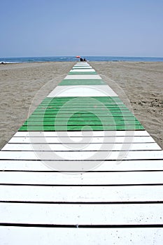 Path leading to sandy beach and sea