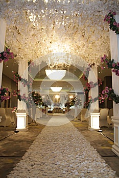 The path leads to the wedding aisle decorations