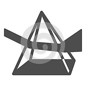 Path of light ray in prism solid icon, optical effect concept. Vector graphics. Piramid with mirrors sign on white