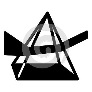 Path of light ray in prism solid icon, optical effect concept. Vector graphics. Piramid with mirrors sign on white