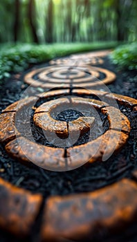 A path made of bricks with a spiral design