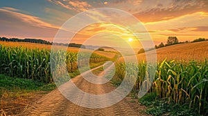 Path made through corn field as leisure activity