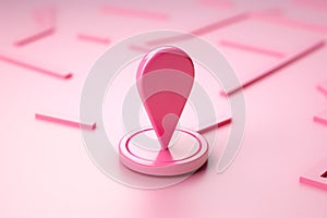 Path marker. Pink 3D location icon integrates GPS with direction pin photo
