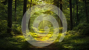 A path in the middle of a lush green forest