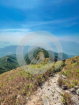 Path on mountain trail, countryside landscape, autumn, nobody, Lantau Island, Hong Kong