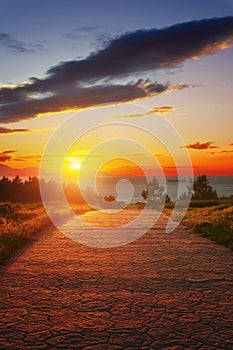 Path near the sea at sunset
