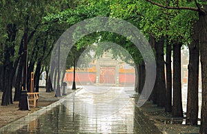 Path in park of Beijing after rain