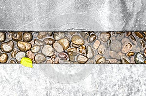 Path of pebble in water framed with stone.