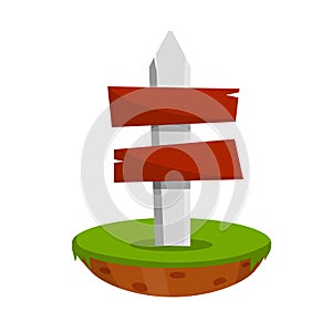 Path pointer with red plate. Direction way. Turn right. Element of road