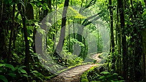 Path in the rainforest of Doi Inthanon National Park, Chiang Mai, Thailand, AI Generated