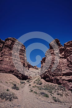Path between rocks of Charyn Canyon in Kazakhstan