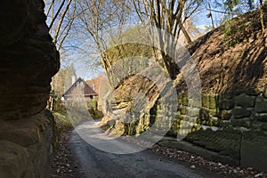 Path between rocks leading to Karba village in czech turist region Machuv kraj