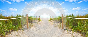 Path of sand going to the beach and ocean in Miami Beach Florida