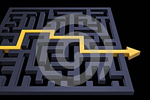 Path showing the direction out of a dark labyrinth