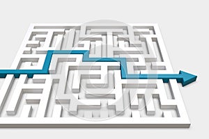 Path showing the direction out of a white maze