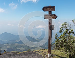 Path Sign on the Pacaya Vocano View Point. Mountains in Background