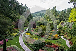 Path through sunken gardens, Butchart Gardens, Victoria, Canada