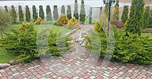 Path of tiles in the decorative garden near the house