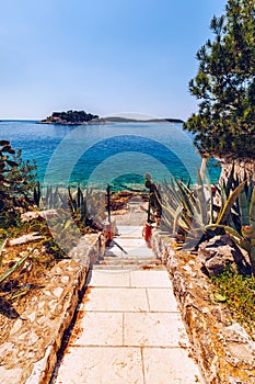 Path To The Beach. Path to the rocky beaches of the Adriatic sea. Path to the beach at Adriatic sea. Hvar, Croatia