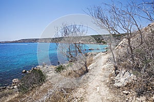 The path to Cyclop`s Cave. Sea coast. Cyprus landscape photo
