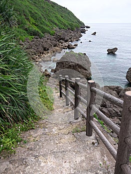 Path to Sabautsuga, the only well at the east of Irabu island. People used to go down 124 stone