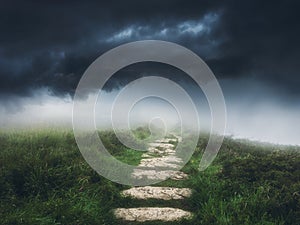 Path to the storm with dramatic sky