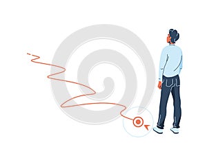 Path to success vector illustration. Way with direction line to the purpose. Business man back view. Route design