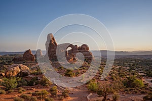 Path to Turret Arch at sunset in Arches National Park