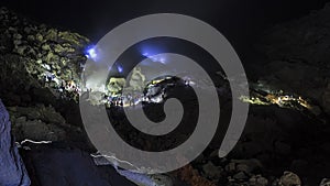 The path to viewing blue flames at Mount Ijen crater. Long exposure shot.