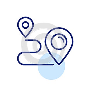 Path between two map pointers. Navigation and location icon. Pixel perfect, editable stroke line