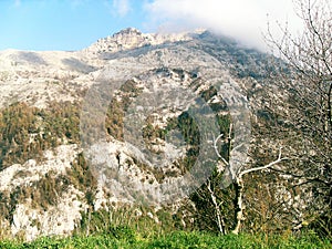 Path and view of Mount Faito in Italy