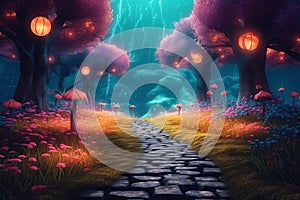 path way to magical forest fantasy ai generative