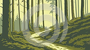 Path winding through a forest illustration, vector design Generative AI
