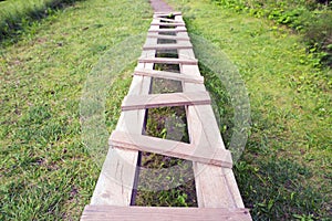 Path from wooden hammered boards