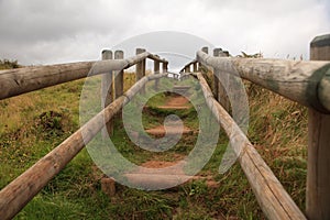 Path of wooden stairs in Sao Miguel Island, Azores