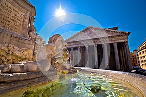 Patheon square and fountain ancient landmark in eternal city of Rome