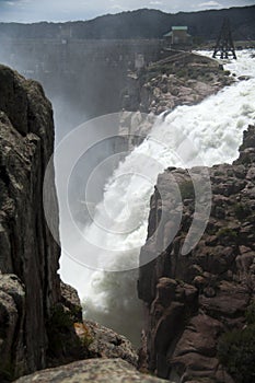 Pathfinder Reservoir Spillway Over Flowing