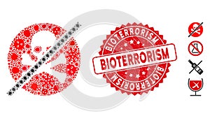 Pathogen Mosaic No Toxins Icon with Scratched Round Bioterrorism Seal