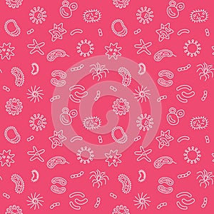 Pathogen vector red seamless pattern in thin line style