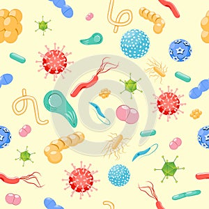 Pathogens shapes. seamless bacterium and viruses pattern.