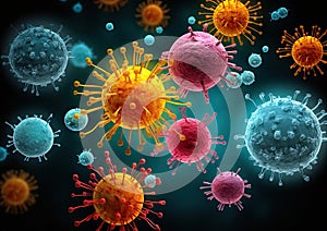 Pathogens and Viruses in Various Shapes and Colors, Microscopic View