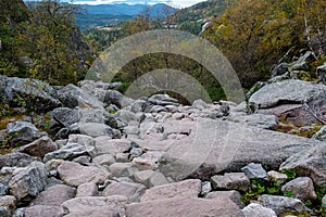 Pathway of big rough rocks