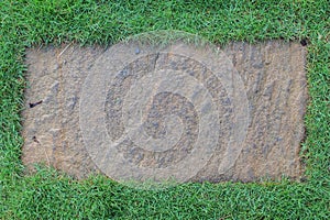 Pathway in the garden outdoor forward stepping stones or pebbled in the grass lawn spaces for text.